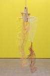 Astrid Svangren. From Searching: Mirroring/ Metamorphosis/ The Last Rinsing Water/ A Yellow Room/ Perpetual Movement/ A Kind of Thorough Rinse/ Artificial Colour, 2018. Ash tree, cotton, silk tulle, colour, plastic net, thread. 130 x 40 cm. Kohta, Helsinki
