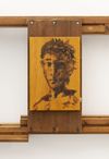 Anton Munar. Yo me muero como he viví / I die as I have lived, 2025 (detail). Oil on found wood. 191 x 420 x 53 cm. Christian Andersen