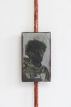 Anton Munar. Aquí estoy / Here I am, 2024-25 (detail). Oil on linen with textile frame, on pigmented wooden stick. 270 x 24,5 x 3,5 cm. Christian Andersen