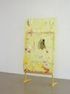 Astrid Svangren. summer time / pigment of cornflower / summer wine / cucumber and floral spray / summer sadness / my own locus amoemus, 2013. Plastic , cloth , acrylic, steel wire, foam and Japanese silk paper on Plexi glass on wooden easel. 194 x 103 x 41 cm. Christian Andersen